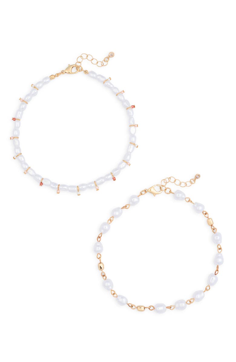 NORDSTROM RACK Set of 2 Faux Pearl Anklets, Main, color, 