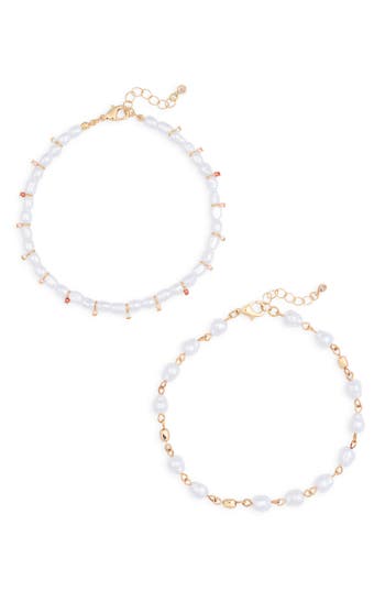 Nordstrom Rack Set Of 2 Faux Pearl Anklets In Ivory Multi- Gold