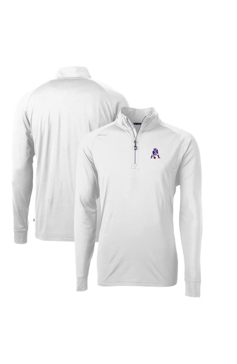 Cutter & Buck Men's Cutter & Buck White New England Patriots Adapt Eco Knit Stretch Recycled Quarter-Zip Throwback Pullover Top, Main, color, 