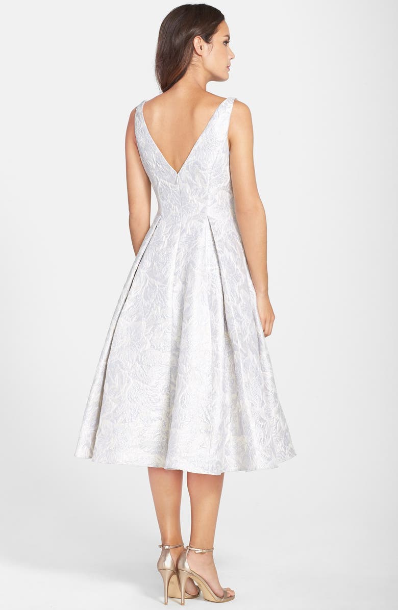 Adrianna Papell Metallic Floral Jacquard Tea Length Fit & Flare Dress, Alternate, color, 