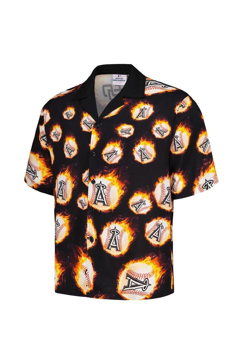 Men's PLEASURES  Black Los Angeles Angels Flame Fireball Button-Up Shirt, Alternate, color, Black