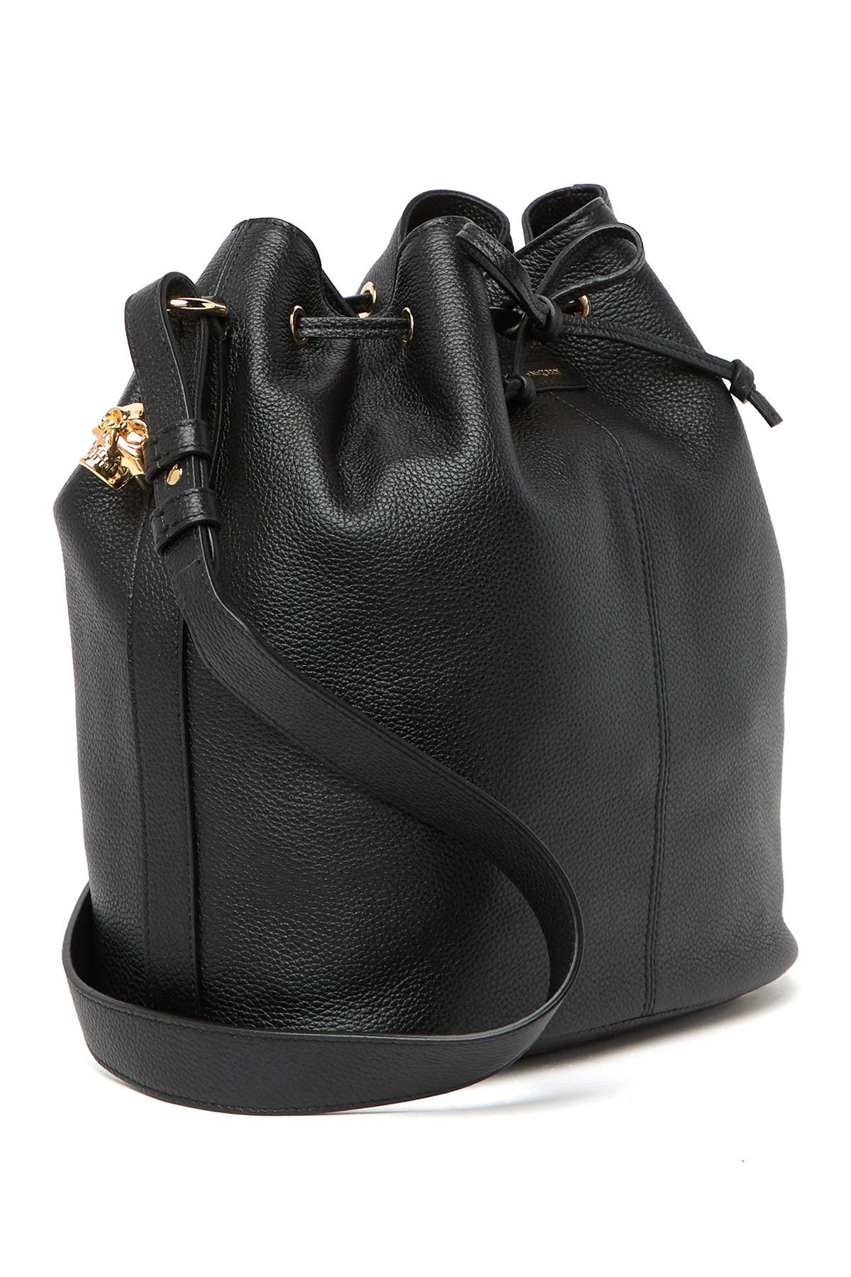 McQueen Padlock Skull Leather Bucket Bag, Alternate, color, 