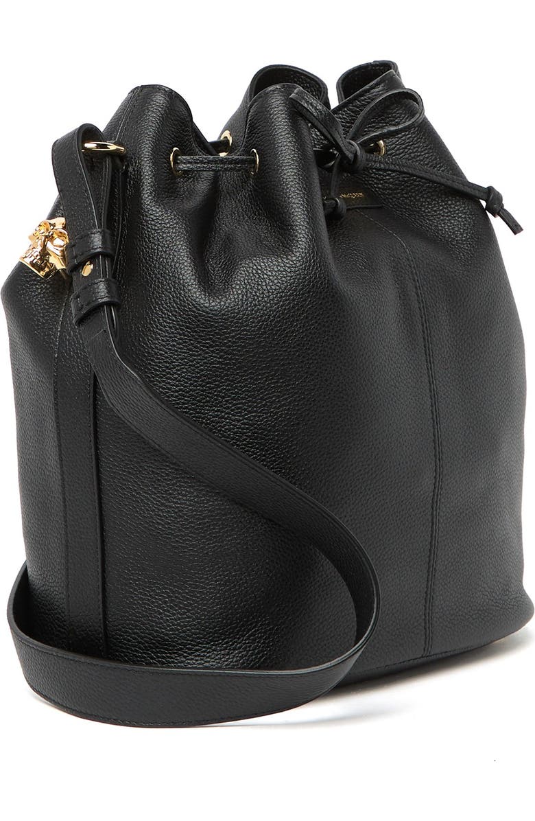 McQueen Padlock Skull Leather Bucket Bag, Alternate, color,
