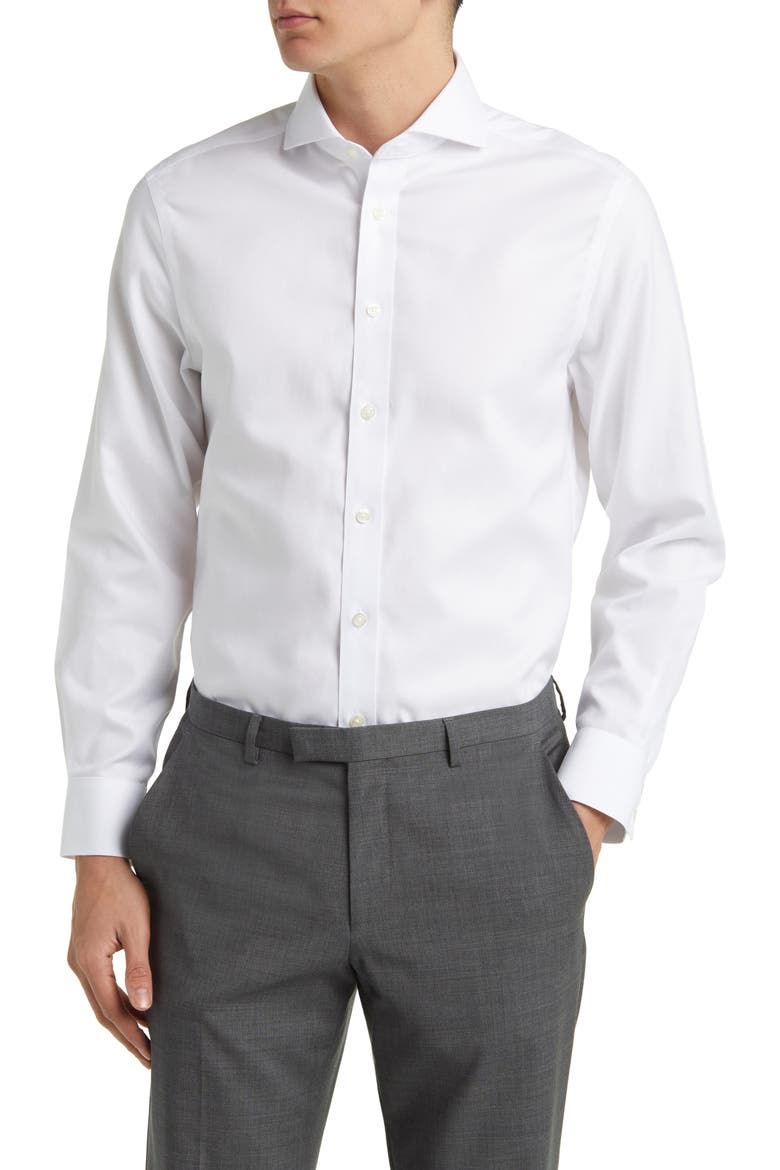 Slim Fit Non-Iron Cotton Twill Dress Shirt, Main, color, WHITE