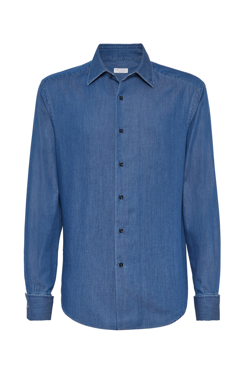 Brunello Cucinelli Lightweight denim tuxedo shirt, Main, color, 