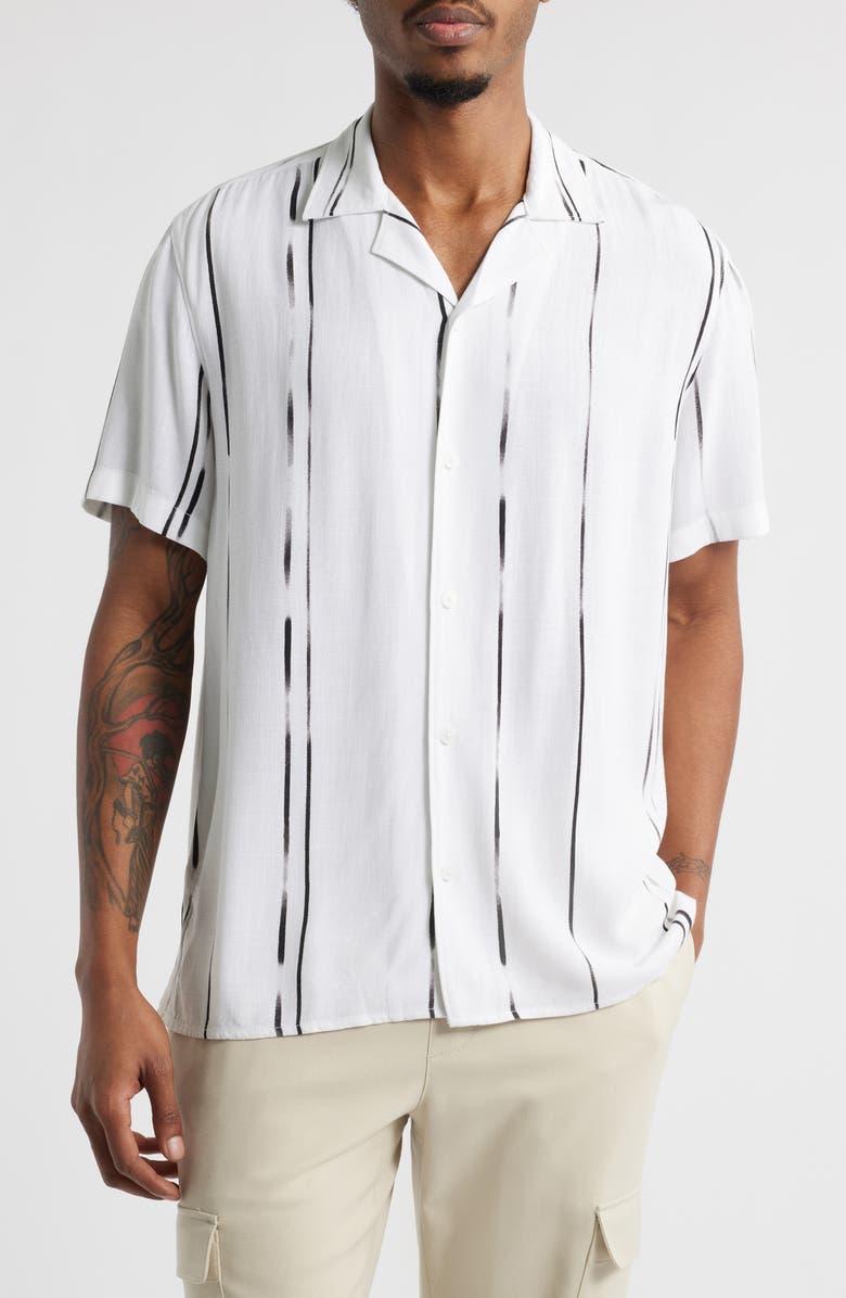 Open Edit Resort Lines Texture Camp Shirt, Main, color, White Sketched Lines