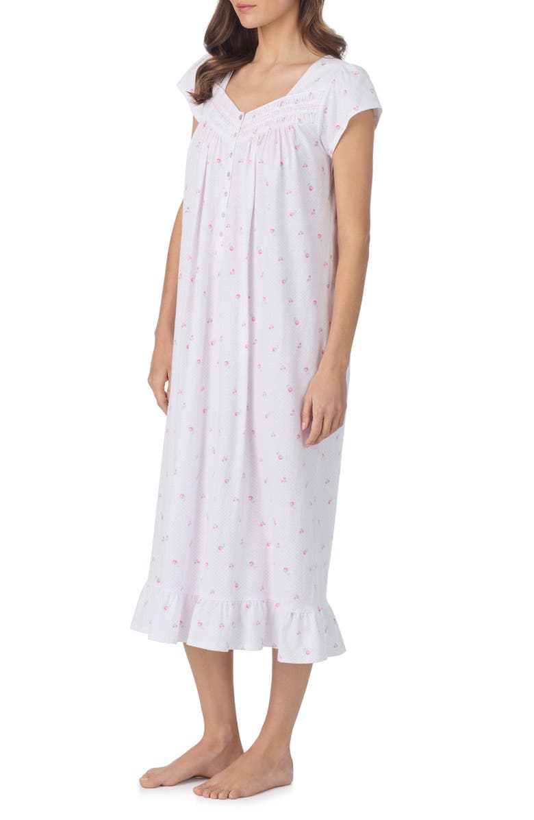 Eileen West Cap Sleeve Cotton Jersey Nightgown, Alternate, color, White/ Dot