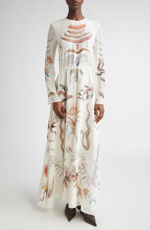 Sybbeline Long Sleeve Silk Georgette Maxi Dress