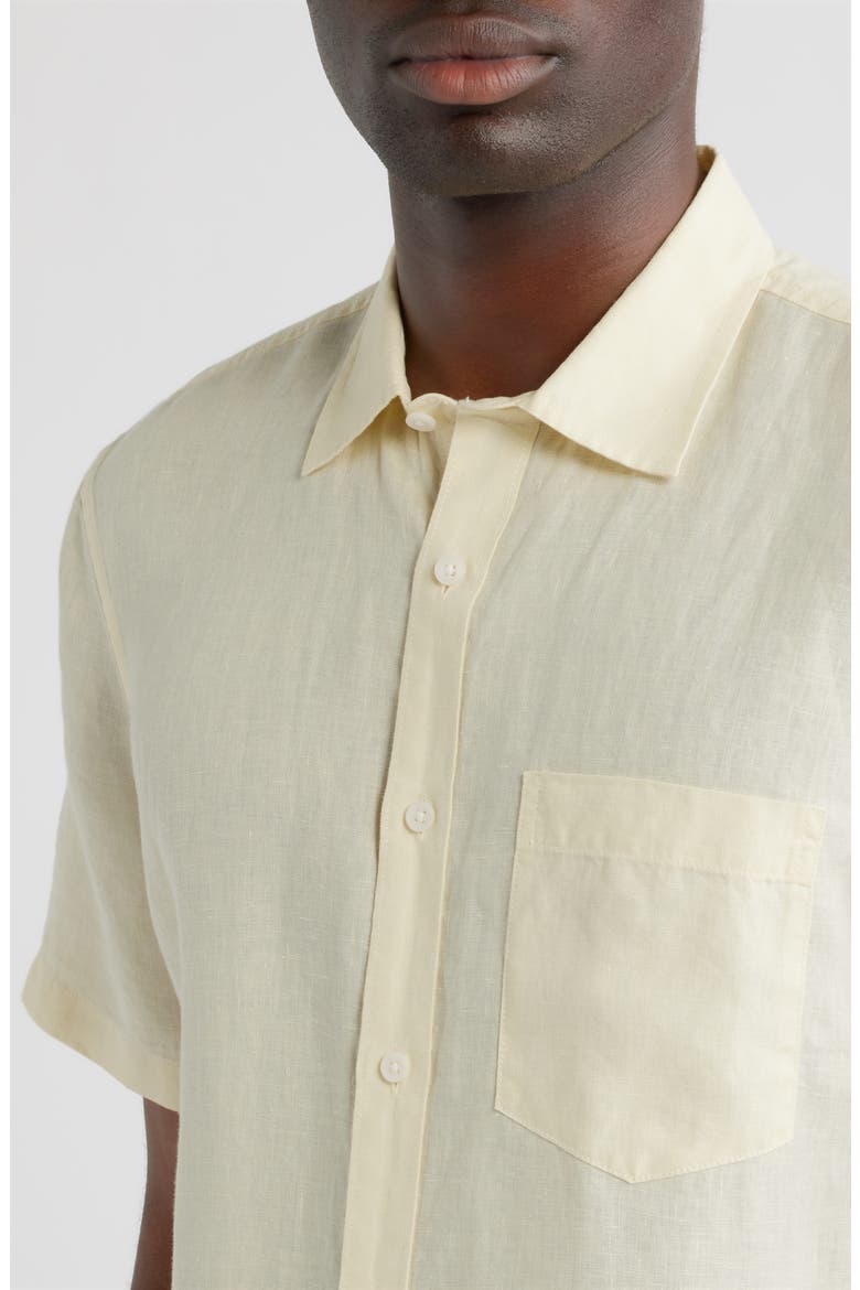 Solid Short Sleeve Linen Button-Up Shirt, Alternate, color, YELLOW PALE