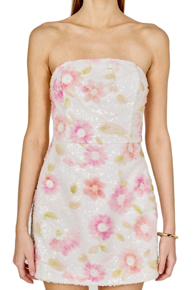 Floral Sequin Strapless Minidress, Alternate, color, WHITE