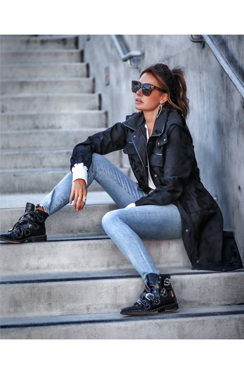 Avec Les Filles Star Jacquard Raincoat with Removable Hood, Alternate, color,