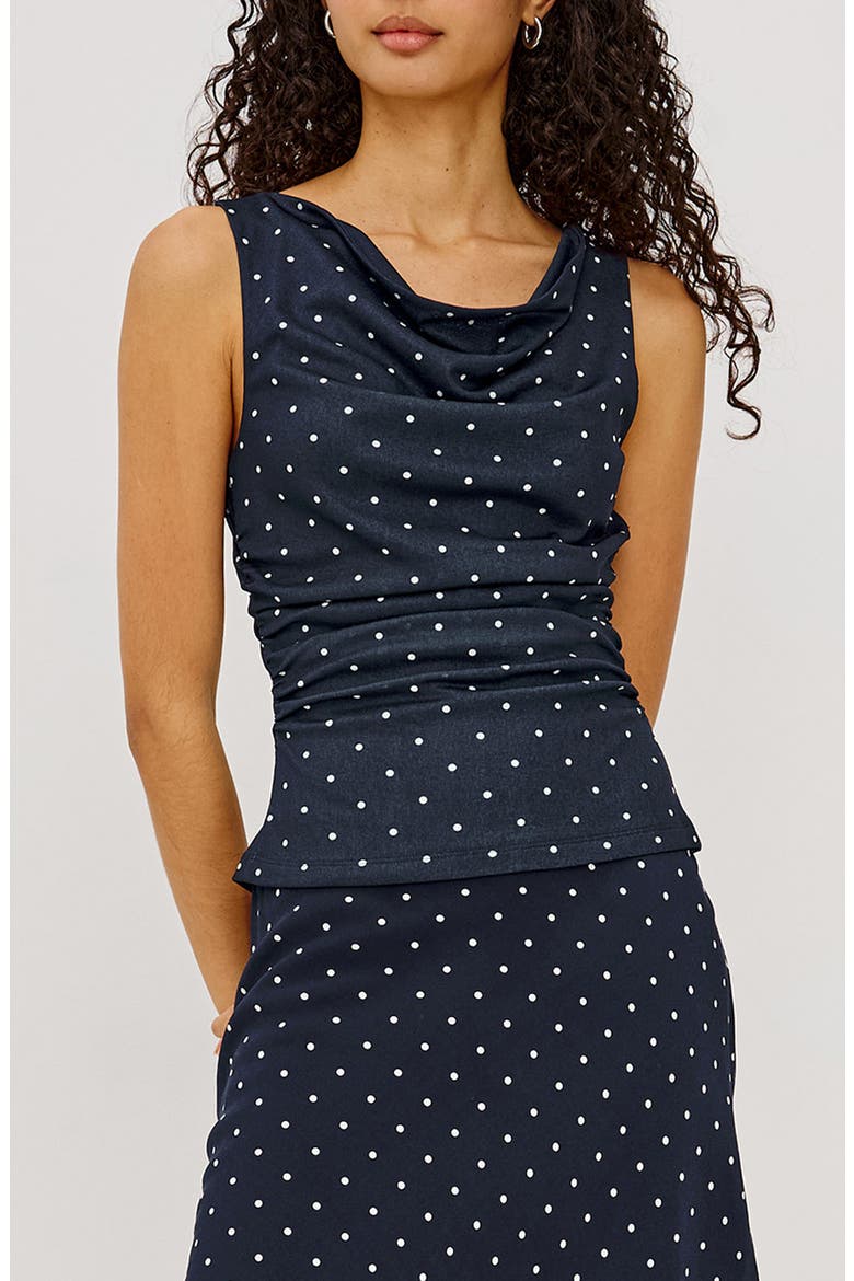 Fete Cowl Neck Tank, Main, color, NAVY POLKA DOTS