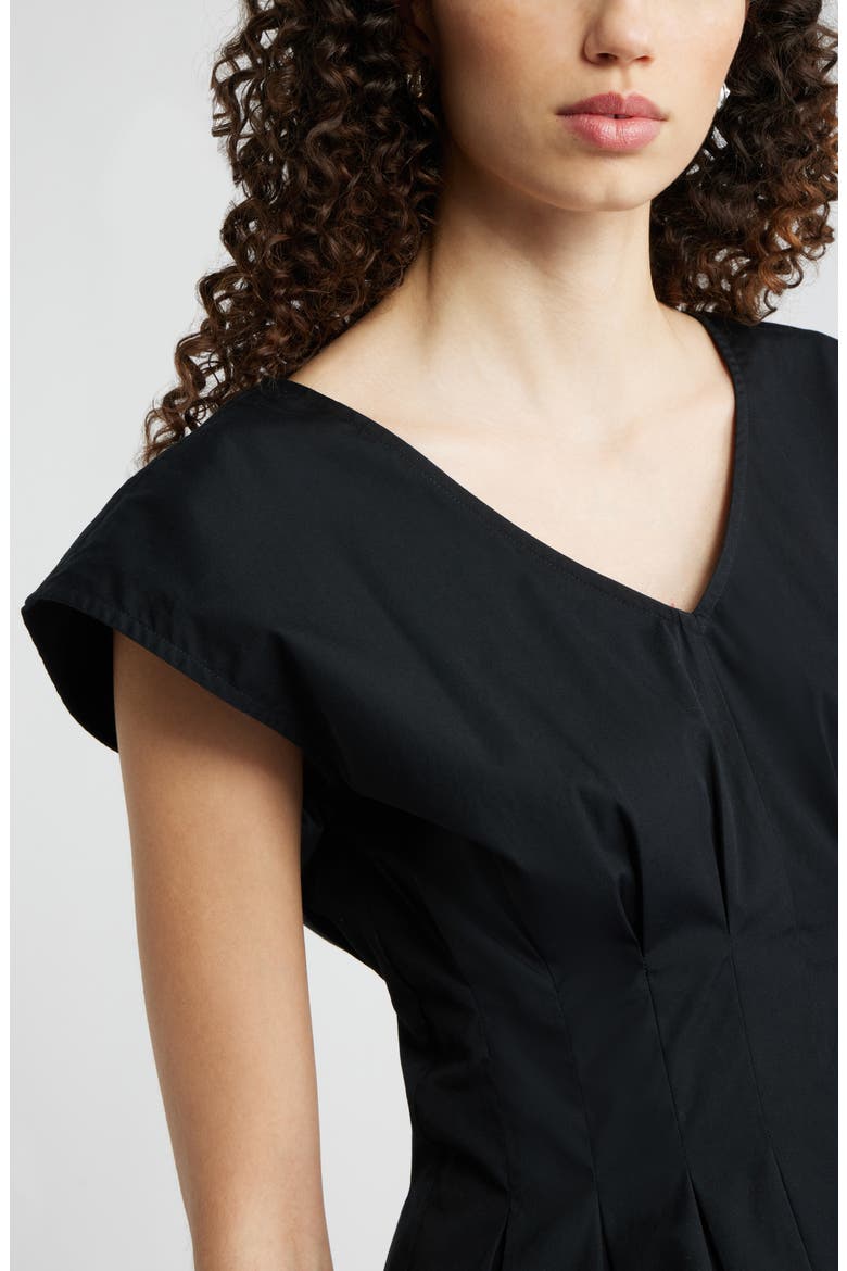 Pleated V-Neck Poplin Top, Alternate, color, BLACK