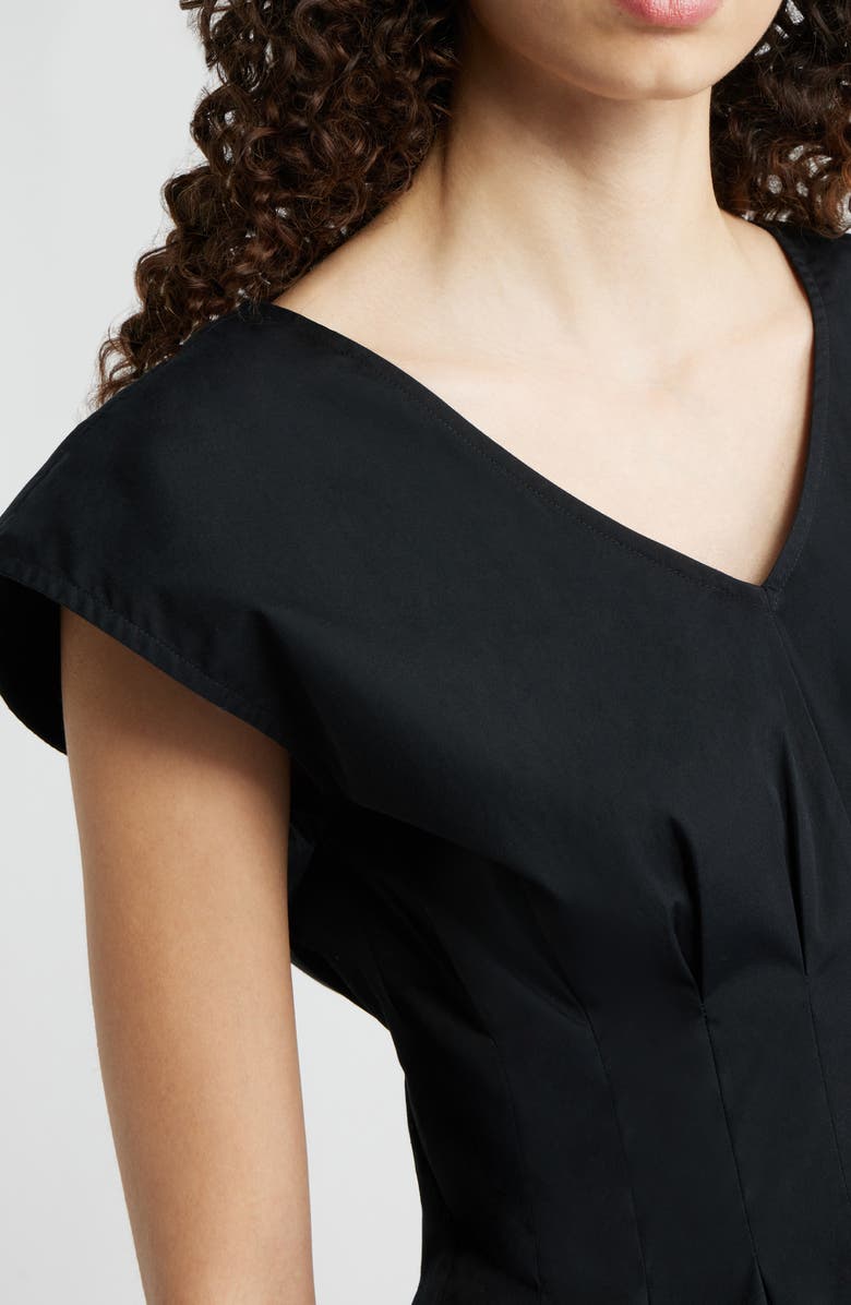 Nordstrom Pleated V-Neck Poplin Top, Alternate, color, Black