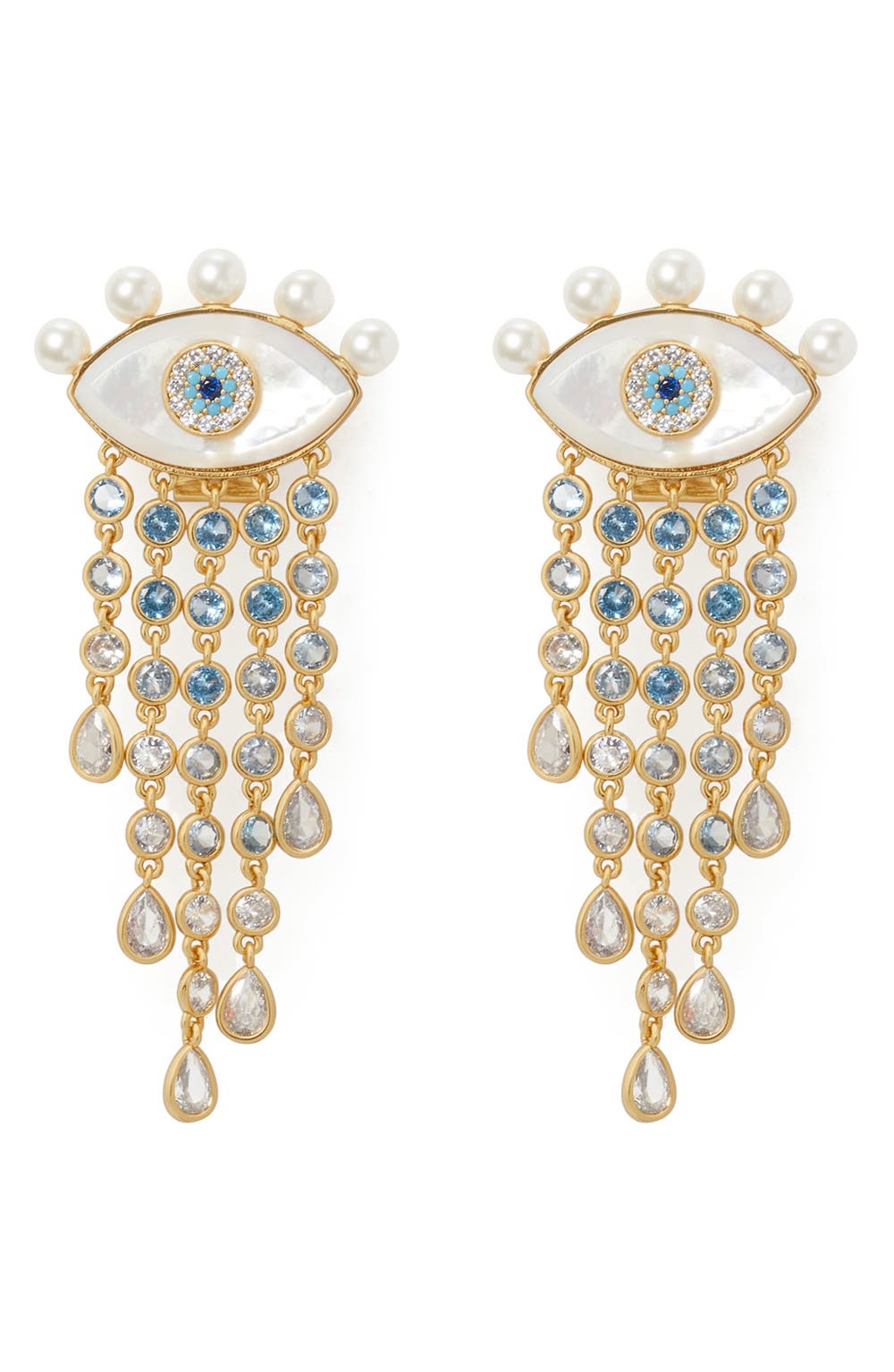 All Seeing Statement Fringe Drop Earrings, color, CREAM MULTI