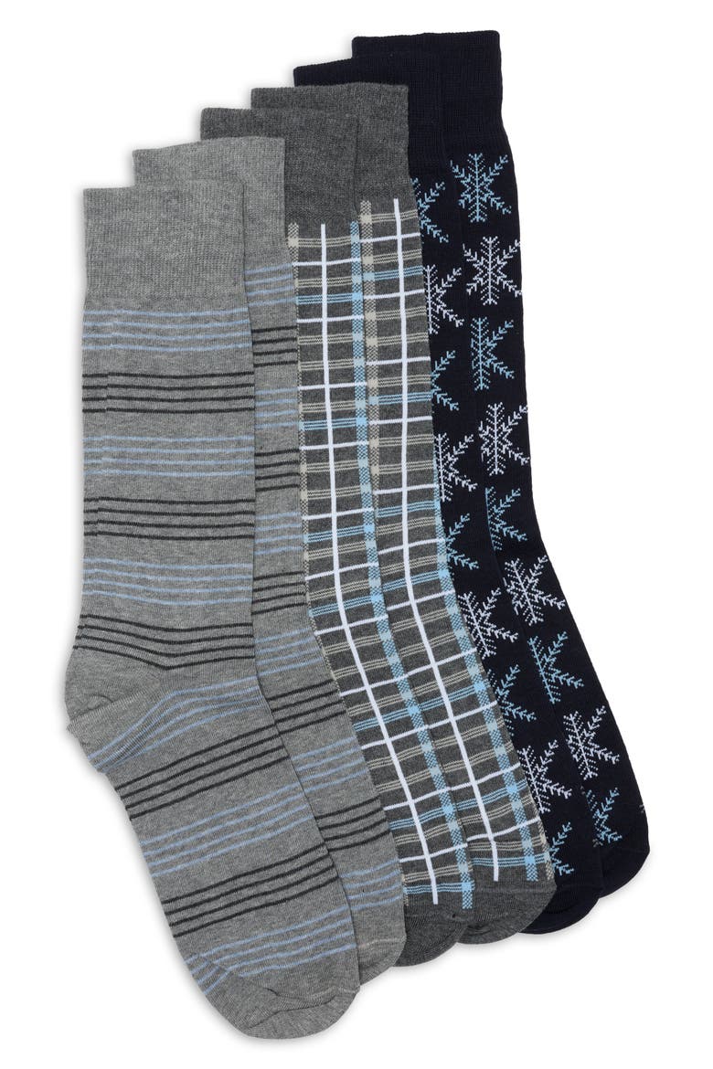 3-Pack Plaid Stripe Dress Socks, Main, color, MEDIUM GREY