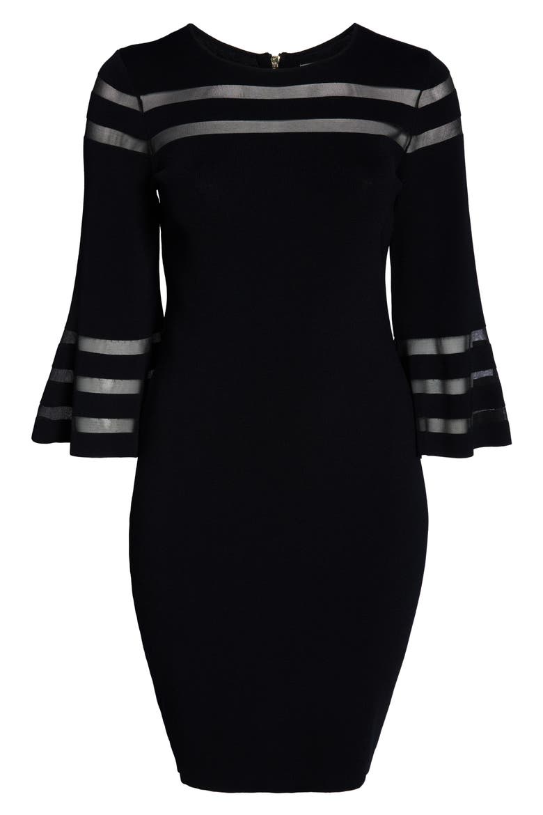Mesh Stripe Sheath Dress, Alternate, color, BLACK