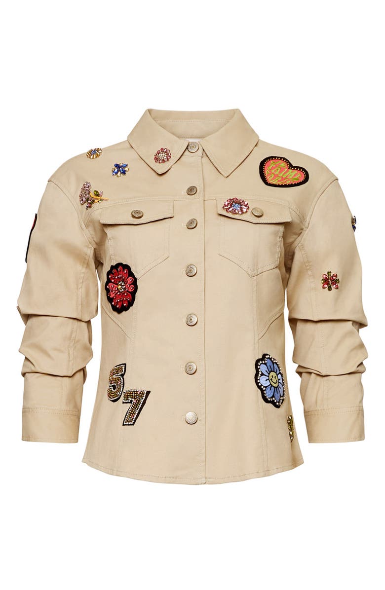Cinq à Sept Retro Love Patches Canyon Jacket, Alternate, color, Khaki Multi