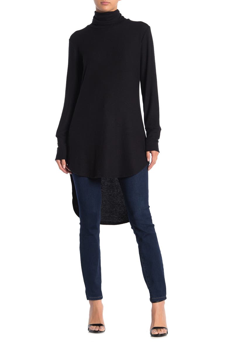 Turtleneck High-Low Tunic Sweater, Main, color, BLACK