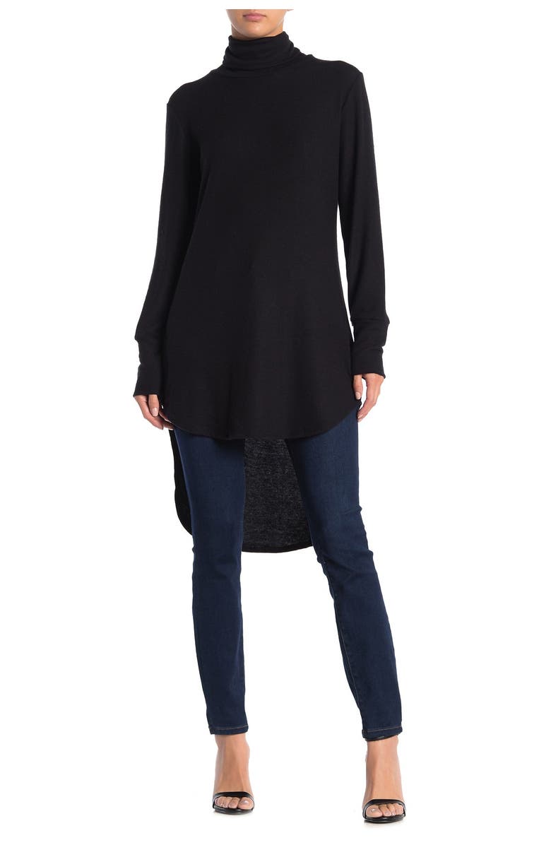 GO COUTURE Turtleneck High-Low Tunic Sweater, Main, color, Black