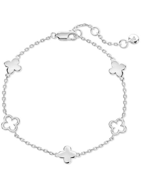 Clover Five-Charm Chain Bracelet in Rhodium Plated Sterling Silver