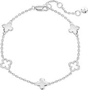 DEVATA Clover Five-Charm Chain Bracelet in Rhodium Plated Sterling Silver