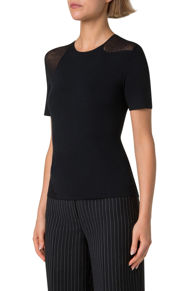 Akris Fitted Short Sleeve Round Neck Top, Alternate, color,