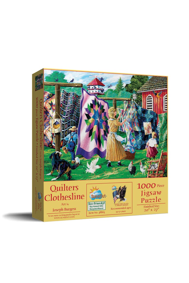 Quilter's Clothesline 1000 piece Jigsaw Puzzle for Adults, Main, color, Multicolor