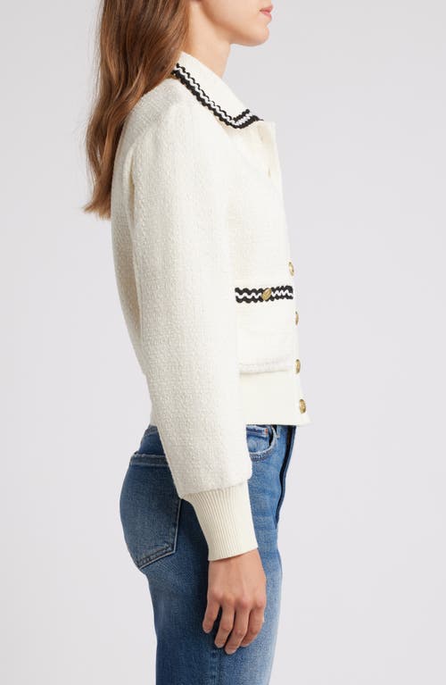 Zoe And Claire Collar Tweed Cardigan In Cream