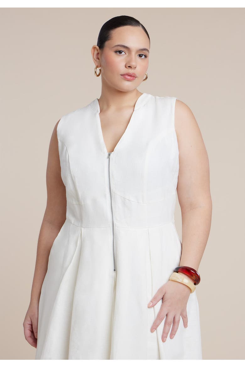 Zipper Detail Linen Maxi Dress, Alternate, color, COCONUT MILK