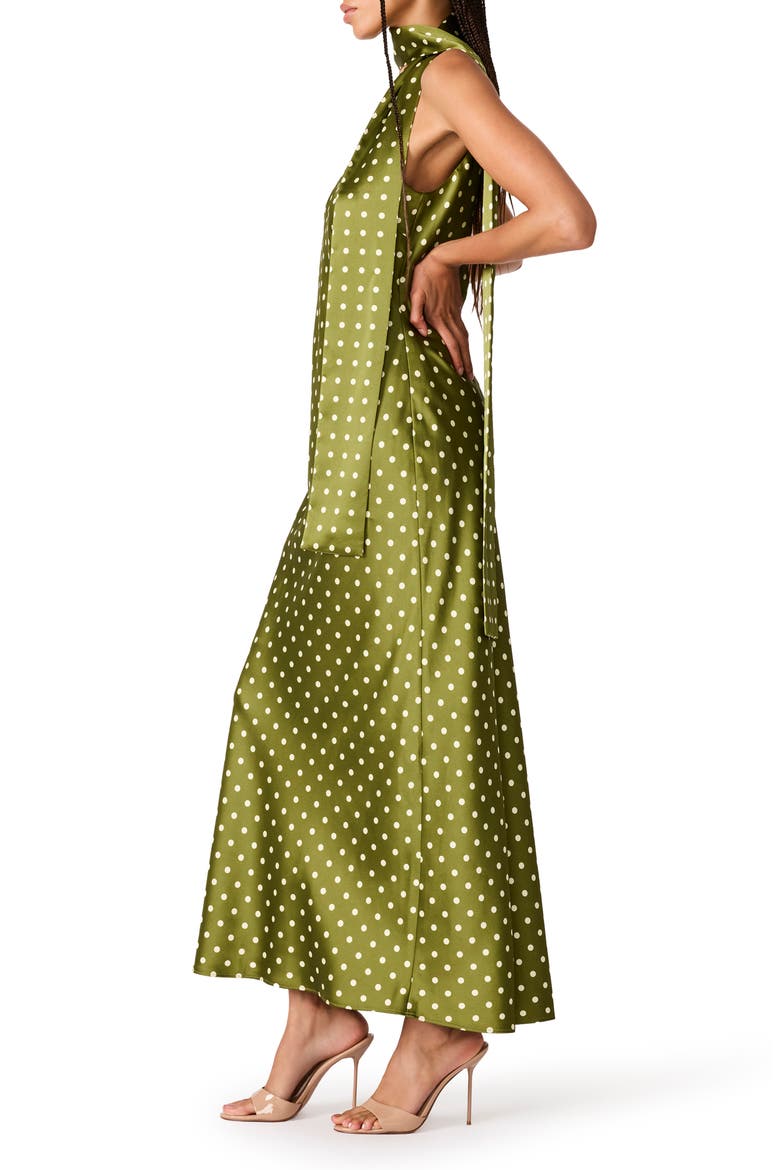 Jaiden Polka Dot Satin Scarf Maxi Dress, Alternate, color, OLIVE HEATHER