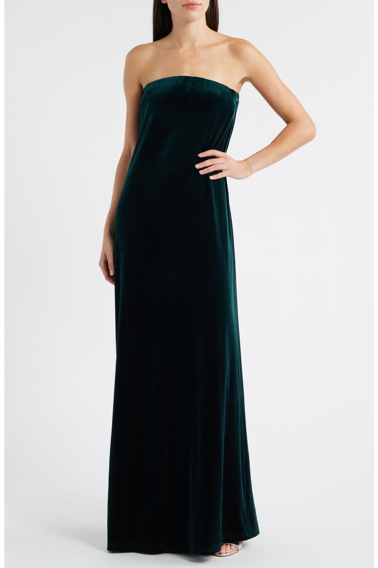 Breanna Strapless Velvet Gown, Main, color, EMERALD