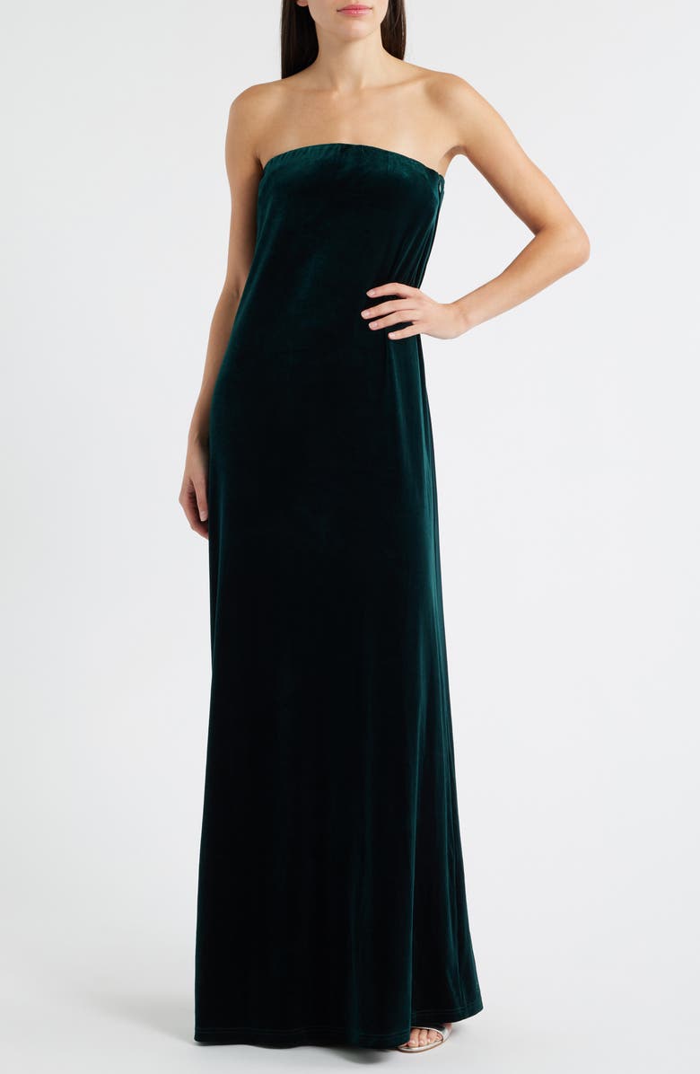 Lucy Paris Breanna Strapless Velvet Gown, Main, color, Emerald
