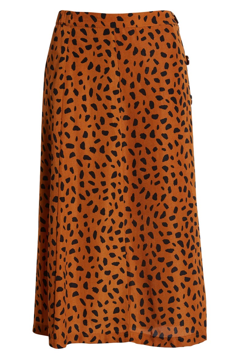 Animal Print Button Midi Skirt, Alternate, color, RUST GROUND DOT