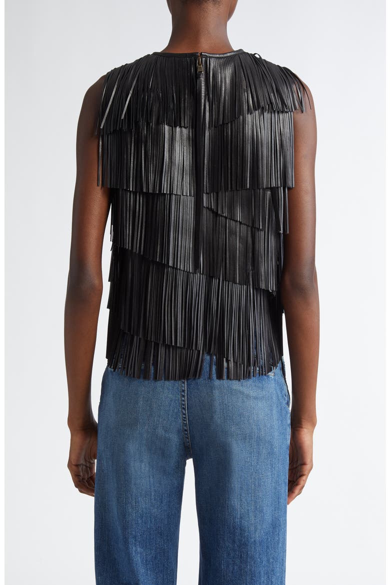 Leonie Leather Fringe Tank, Alternate, color, NOIR
