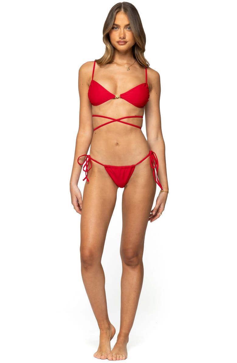 EDIKTED Buffie Wrap Bikini Top, Alternate, color, Red
