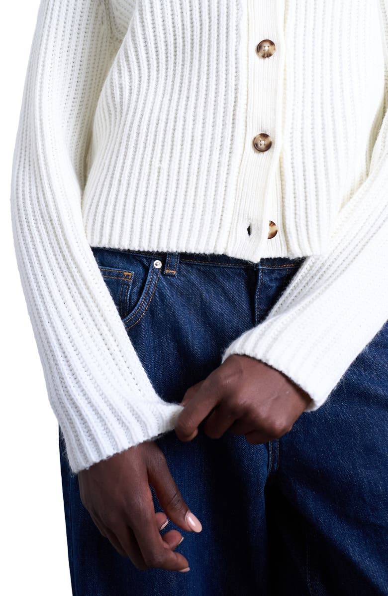 Topshop Shaker Stitch Relaxed Cardigan, Alternate, color, White