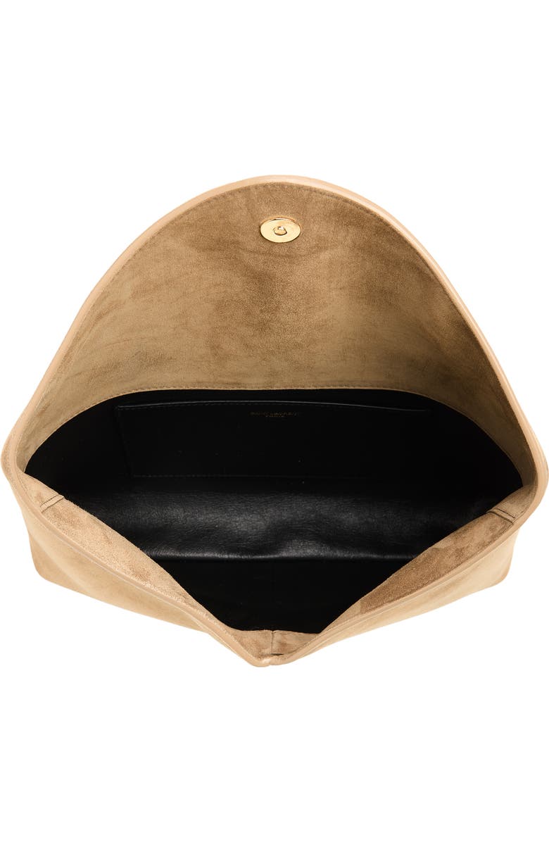 Saint Laurent Large Cassandre Suede Envelope Clutch, Alternate, color, Light Cumin