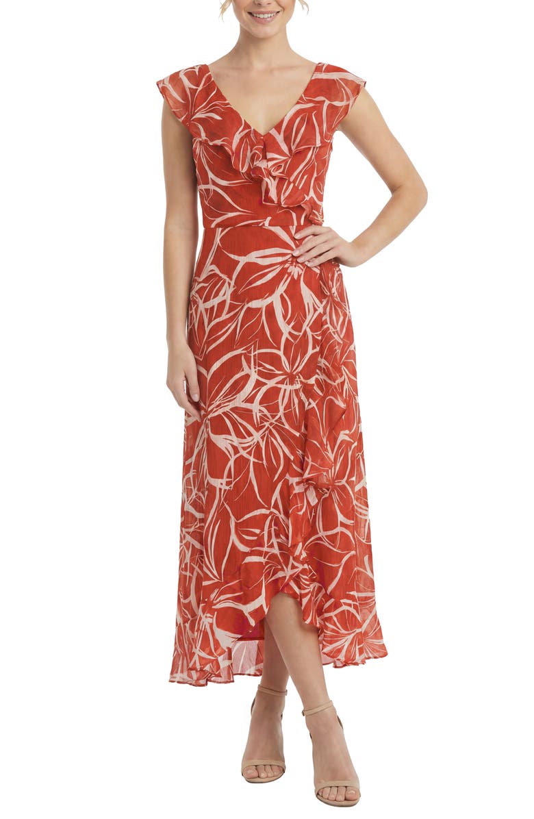 London Times Ruffle Faux Wrap Maxi Dress, Main, color, Tandoori Spice/ Eggnog
