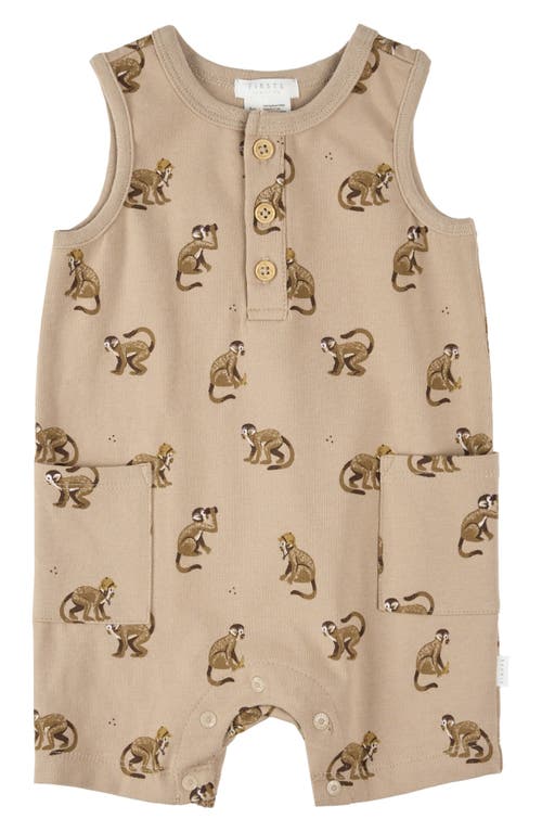FIRSTS BY PETIT LEM FIRSTS BY PETIT LEM MONKEY PRINT COTTON HENLEY ROMPER