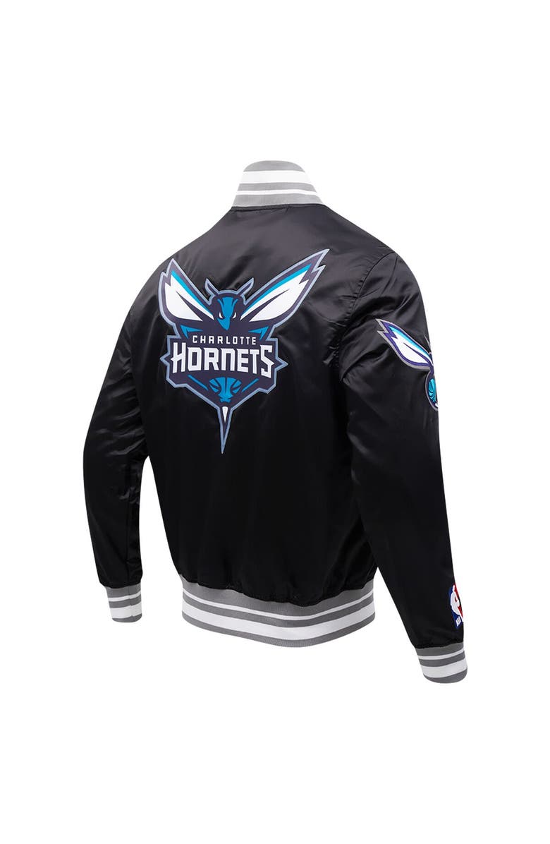 PRO STANDARD Men's Pro Standard Black Charlotte Hornets Script Tail Full-Snap Satin Varsity Jacket, Alternate, color, 