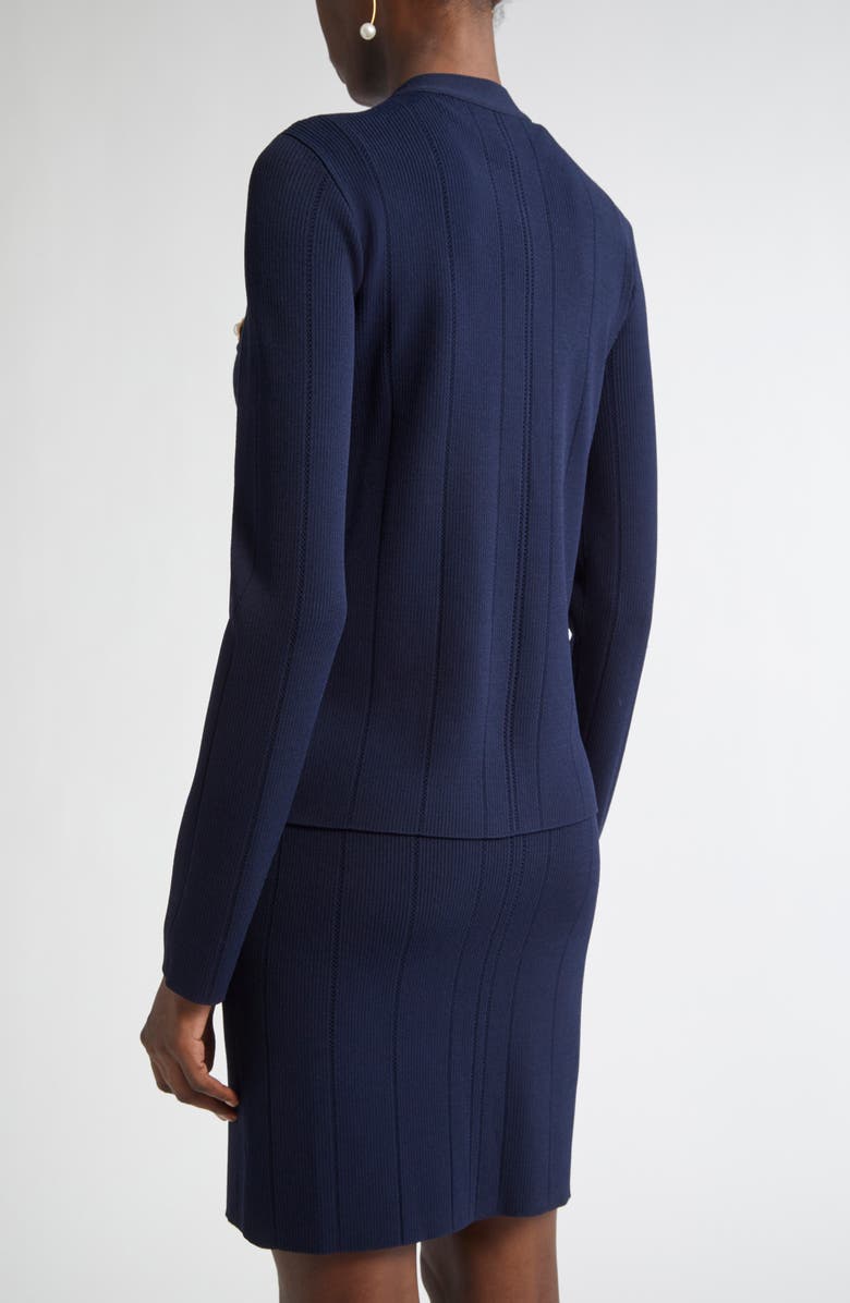 ST. JOHN Moving Ribs Pointelle Knit Jacket, Alternate, color, Navy