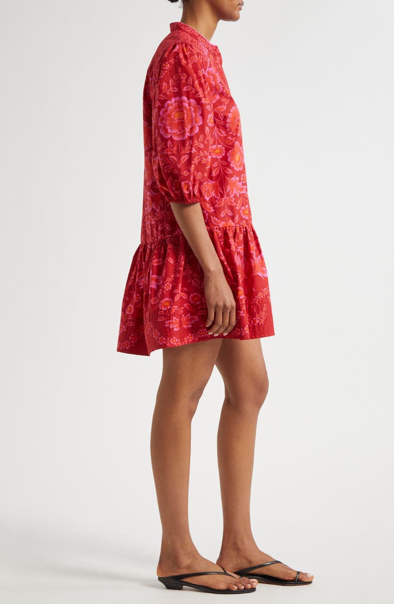 FARM Rio Olivia Puff Sleeve Drop Waist Cotton Minidress, Alternate, color, 