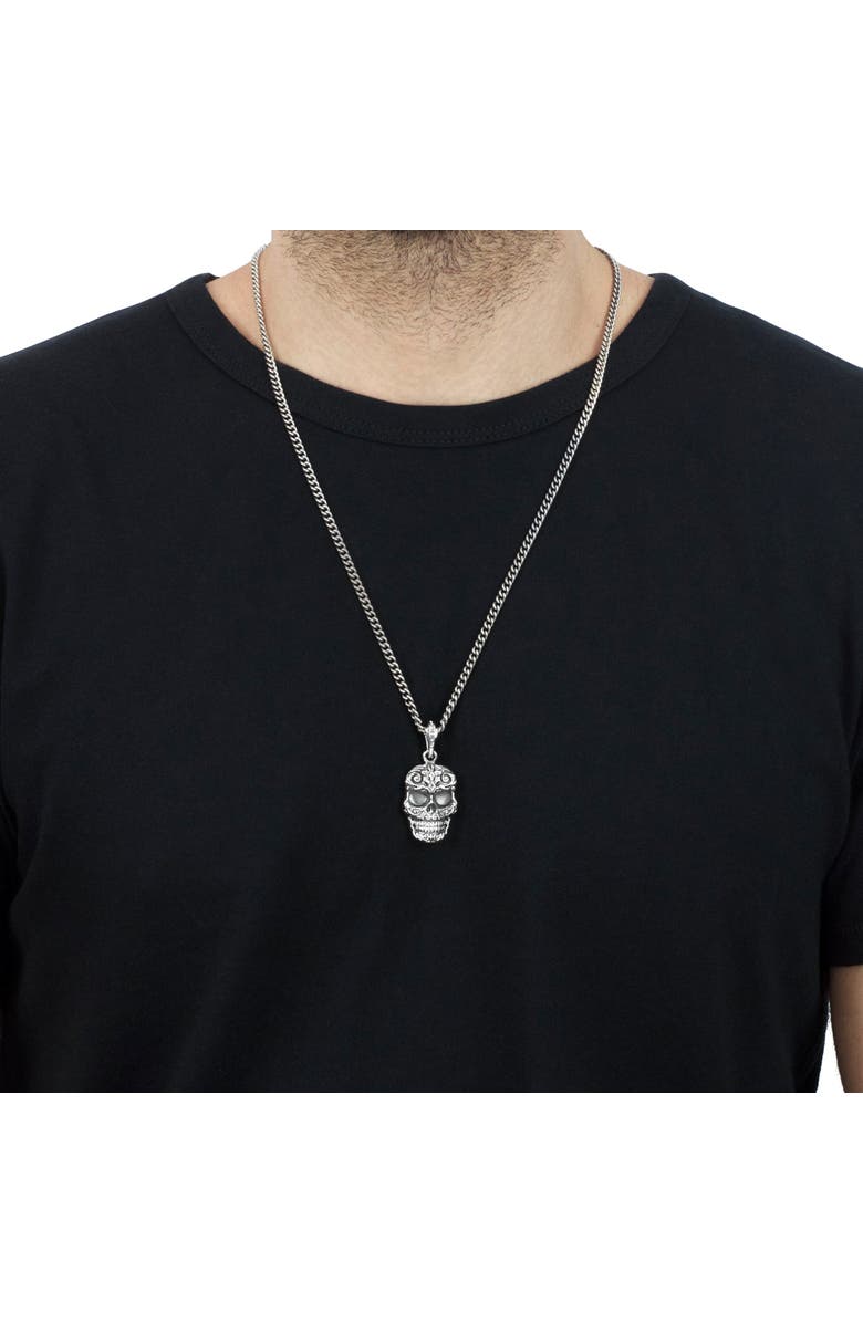 King Baby Studio Carved Baroque Skull Pendant on Curb Link Chain, Alternate, color, Silver