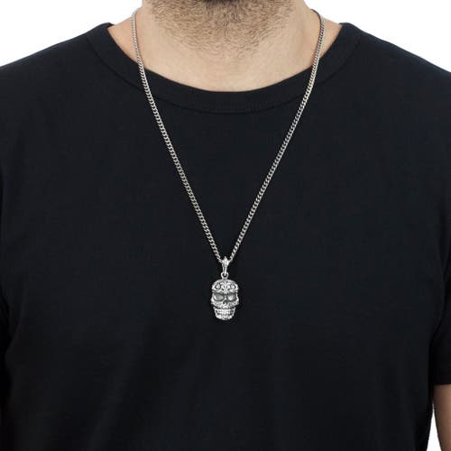 KING BABY STUDIO KING BABY STUDIO CARVED BAROQUE SKULL PENDANT ON CURB LINK CHAIN 
