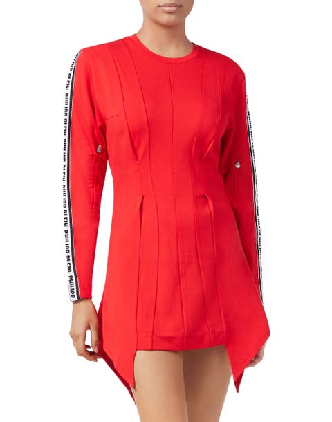 Logo Detail Asymmetric Wool Blend Dress Women