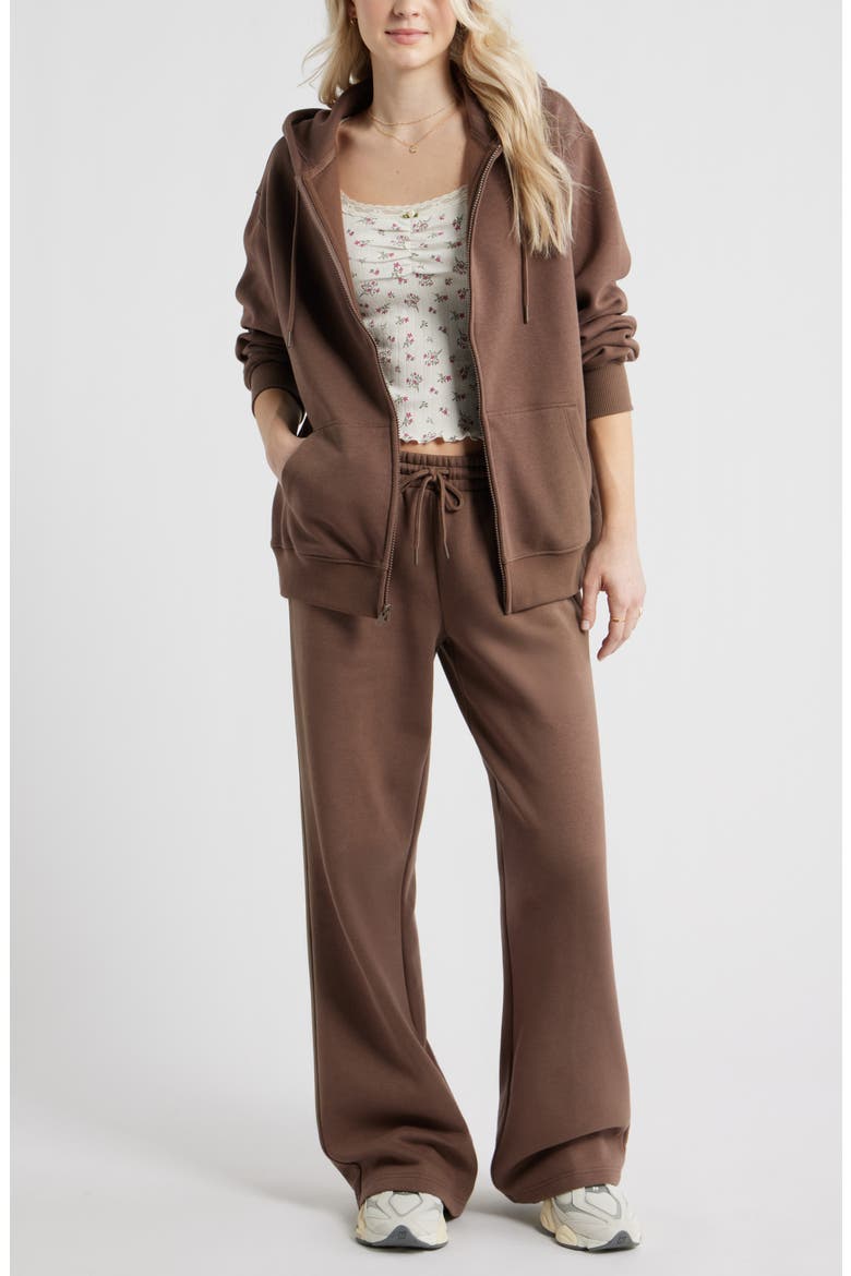 Oversize Zip Fleece Hoodie, Alternate, color, BROWN QUARTZ