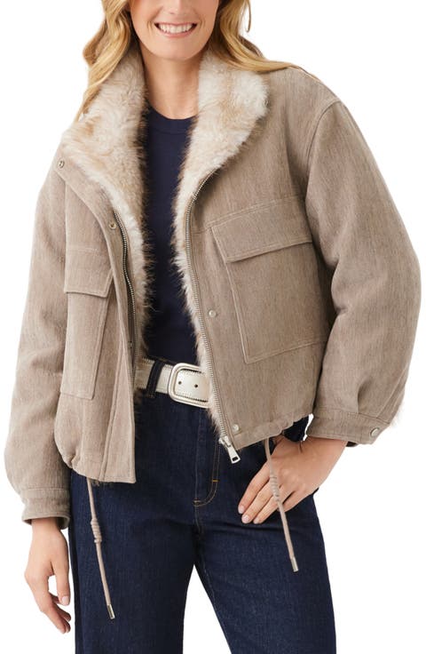 Faux Fur Trim Bomber Jacket