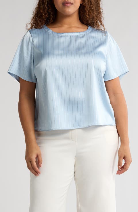 Metallic Stripe Satin Short Sleeve Top