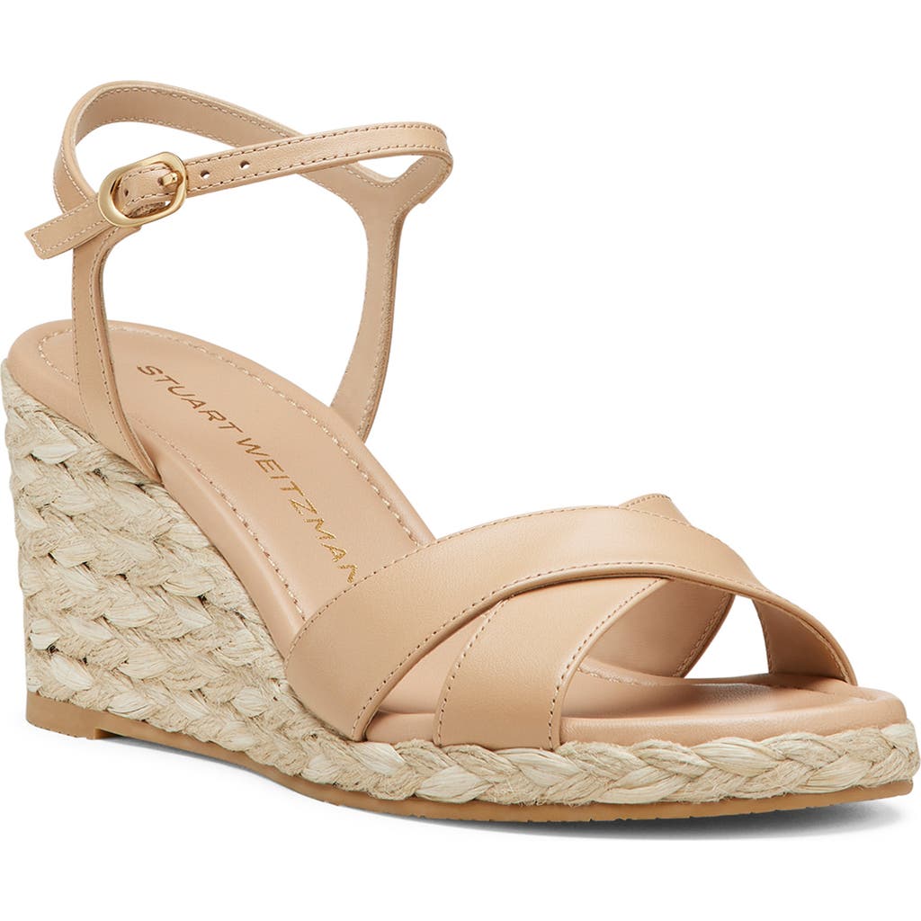 Stuart Weitzman Dayna Leather Crisscross Espadrille Sandals In Adobe/natural